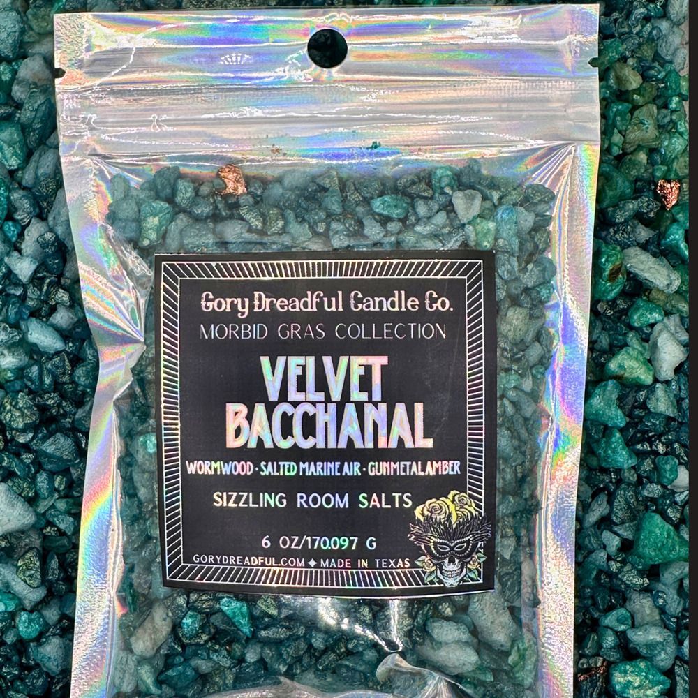 VELVET BACCHANAL Sizzling Room Salts: Wormwood+Salted Marine Air+Gunmetal Amber